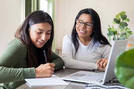 Parent and student studying