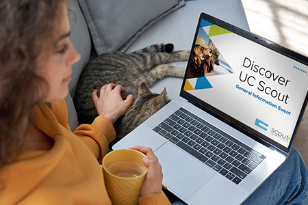 Student watching the Discover UC Scout webinar on a laptop